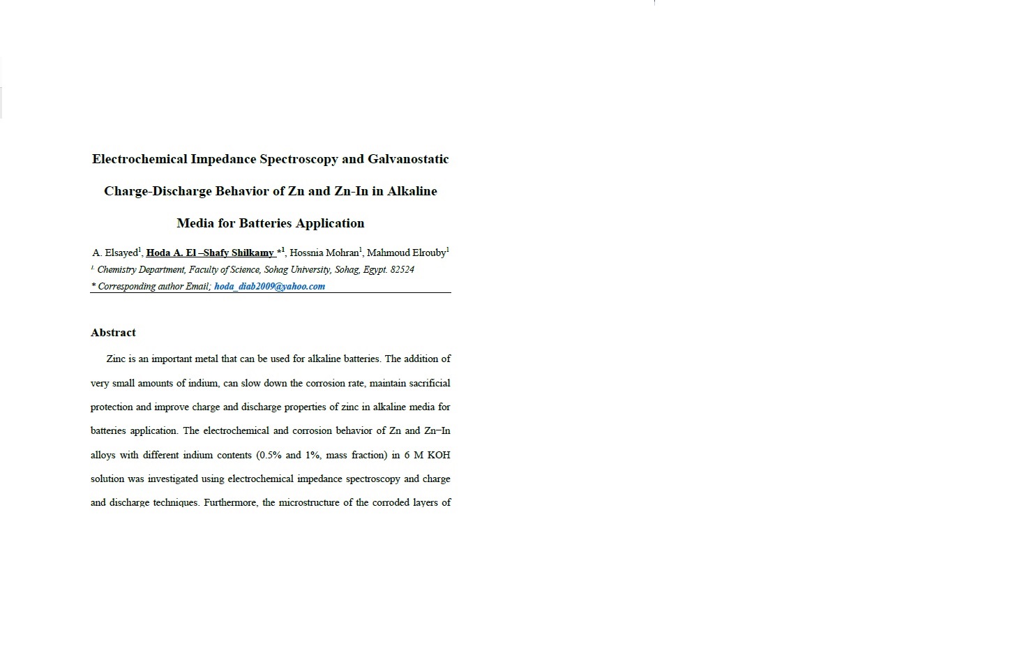 Electrochemical Impedance Spectroscopy and Galvanostatic Charge-Discharge Behavior of Zn and Zn-In in Alkaline Media for Batteries Application